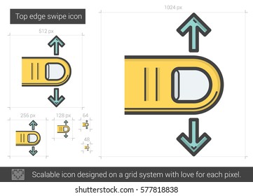 Top edge swipe vector line icon isolated on white background. Top edge swipe line icon for infographic, website or app. Scalable icon designed on a grid system.