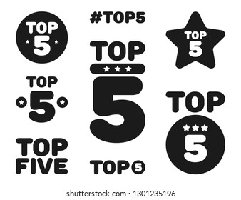 Top Five 5 Black And White Icon Set. Vector Illustration.