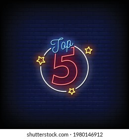 Top Five Neon Signs Style Text Vector