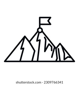 Top flag on mountain icon outline vector. Career climb. Target business