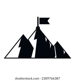 Top flag on mountain icon simple vector. Career climb. Target business