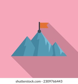 Top flag on mountain icon flat vector. Career climb. Target business