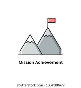 top flag on mountain peaks showing mission achievement concept icon in flat style 