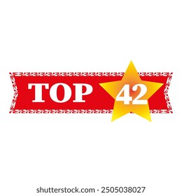 Top forty two banner. Bold 42 number. Yellow star accent. Red background.