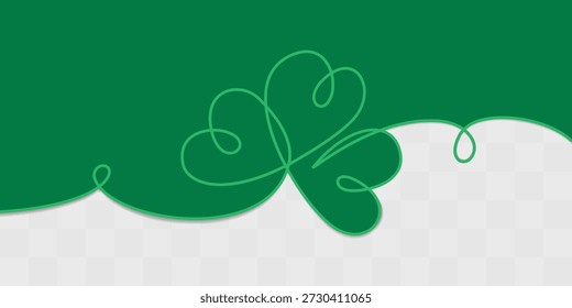 Top Frame Border made of One line Drawn Shamrock and Green Paper Cut shape Copyspace Template Banner. Isolated Vector illustration St Patrick Day Festive or Promo Cards Sample Party Invite Banner, tag