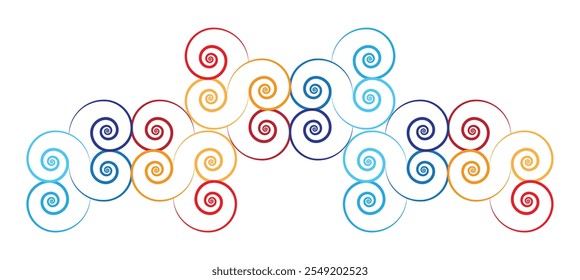 Top frame with colorful spiral shapes, on white background