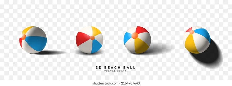 Top, Front, Side, Perspective, view of 3D beach ball on transparente Background