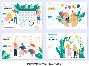 Top future business ideas in 2020. Event Service set. Corporate Event Planner,
Fundraising Event Coordinator, Trade Show Producer, Wedding Planner. Template web Layout, ui header, enter site slider