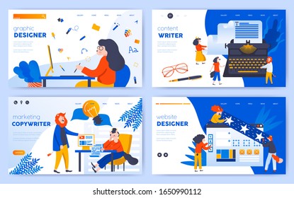 Top future business ideas in 2020. Graphic Designer and Website. Marketing Copywriter design. Content Writer concept. Template of web Layout, ui header, enter site slider. 