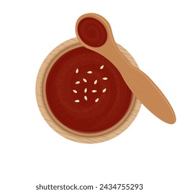 Top Gochujang on a wooden bowl vector illustration logo