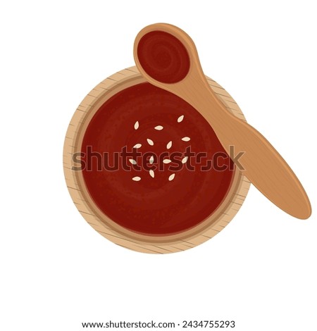 Top Gochujang on a wooden bowl vector illustration logo