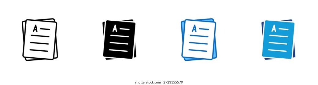 Top Grade Multiple Style Icon Design Vector - Stacked papers with grade symbol representing academic evaluation, high score, and educational assessment results