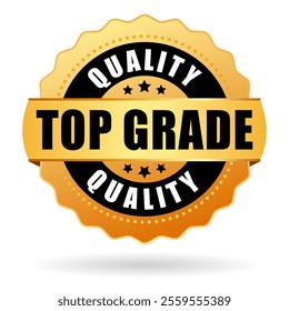 Top grade quality gold seal isolated on white background. Vector business flat illustration for premium quality products, certificate emblem of high quality. 