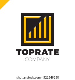 Top Graph logo. Business analytics chart symbol. Square rate logotype black and orange