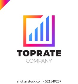 Top Graph Logo. Business Analytics Chart Symbol. Square Rate Logotype Blue And Rainbow Gradient