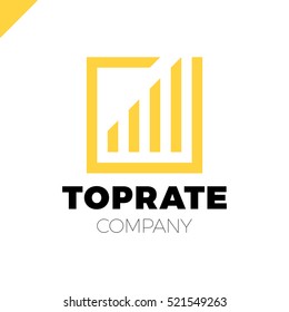 Top Graph Logo. Business Analytics Chart Symbol. Square Rate Logotype Yellow