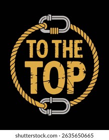 To the top graphic design featuring climbing rope and carabiners on black background