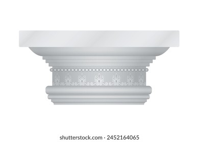 Top of Greek ancient column, 3D realistic Doric order chapiter vector illustration