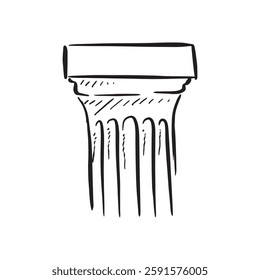 The top of a Greek pillar or column. Doric style ancient architecture. Vector in black and white. 