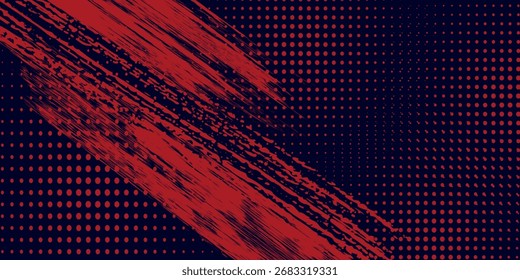 Fondo de textura grunge degradado de patrón de color rojo y azul de puntos semitono superior. Ilustración vectorial de estilo deportivo de cómic de arte pop de punto. arte moderno