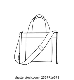 Top handle bag purse for women, travel bag, handbag, shoulder bag. Crossbody women's bag. Front view. Vector illustration icon line isolated on a white background