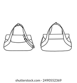 Top handle bag, satchel bag vector illustration flat outline template. Crossbody women's bag. Front, and back view. Vector illustration of satchel bag icon line isolated on a white background