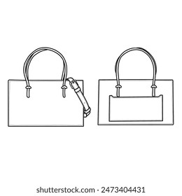 Top handle bag vector illustration flat outline template. Crossbody women's bag. Front, back, and side view. Vector illustration of top handle bag icon line