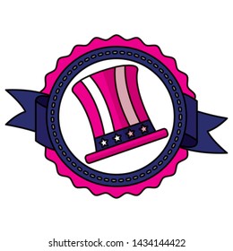 top hat with american flag independence day label vector illustration