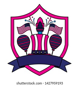 top hat balloons torch american independence day label vector illustration