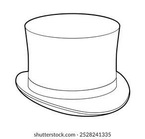 Top Hat with band. Head Fashion accessory cap with narrow brim clothing technical illustration. Vector headgear for Men, women, unisex style, flat template CAD mockup sketch outline isolated