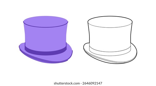 Top Hat with band. Head Fashion accessory cap with narrow brim clothing technical illustration. Vector headgear for Men, women, unisex style, flat template CAD mockup sketch outline isolated