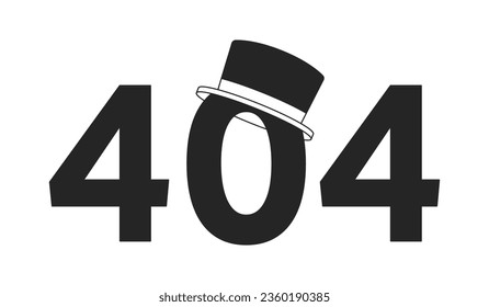 Top hat black white error 404 flash message. Man hat accessory. Monochrome empty state ui design. Page not found popup cartoon image. Vector flat outline illustration concept