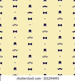 Top Hat, Bow Tie and Moustache Seamless Pattern