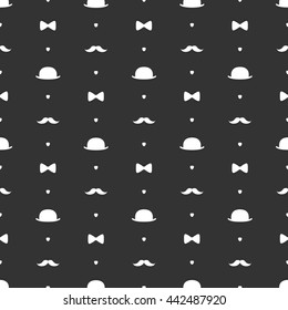 Top Hat, Bow Tie and Moustache Seamless Pattern