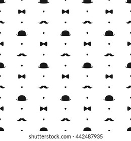 Top Hat, Bow Tie and Moustache Seamless Pattern