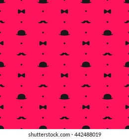 Top Hat, Bow Tie and Moustache Seamless Pattern