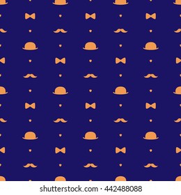 Top Hat, Bow Tie and Moustache Seamless Pattern