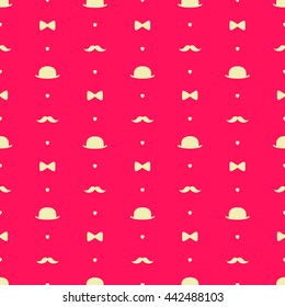 Top Hat, Bow Tie and Moustache Seamless Pattern