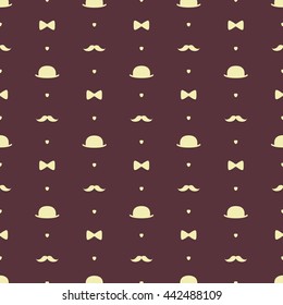 Top Hat, Bow Tie and Moustache Seamless Pattern