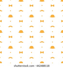 Top Hat, Bow Tie and Moustache Seamless Pattern