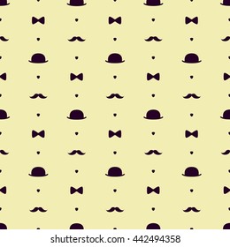Top Hat, Bow Tie and Moustache Seamless Pattern
