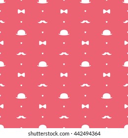 Top Hat, Bow Tie and Moustache Seamless Pattern