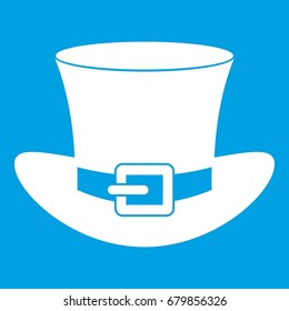 Top hat with buckle icon white isolated on blue background vector illustration