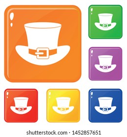 Top hat with buckle icons set collection vector 6 color isolated on white background