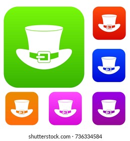 Top hat with buckle set icon color in flat style isolated on white. Collection sings vector illustration