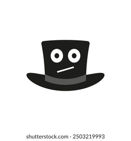 Top hat with a cartoon face. Cylinder hat. Vector illustration and drawing on a white background.