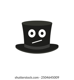 Top hat with a cartoon face. Cylinder hat. Vector illustration and drawing on a white background.