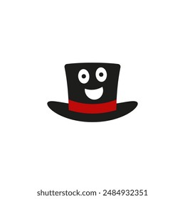 Top hat with a cheerful cartoon face. Cylinder hat. Vector illustration and drawing on a white background.