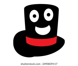 Top hat with a cheerful cartoon face. Cylinder hat. Vector illustration and drawing on a white background. eps 10