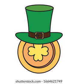 sombrero superior y moneda con diseño de ilustración del vector de trébol